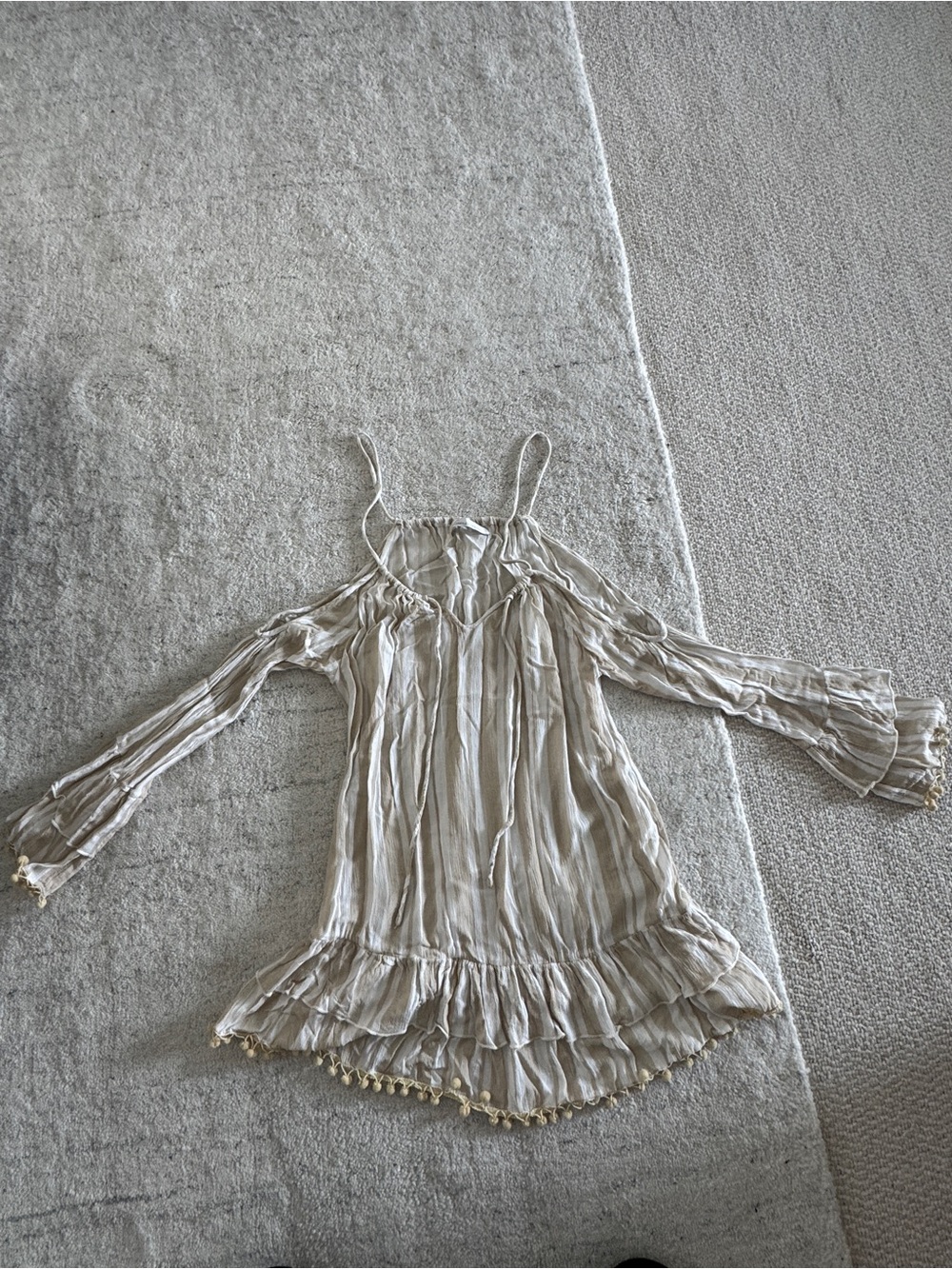 Lovers + Friends Beige/Tan Striped Cold-Shoulder Swim Coverup